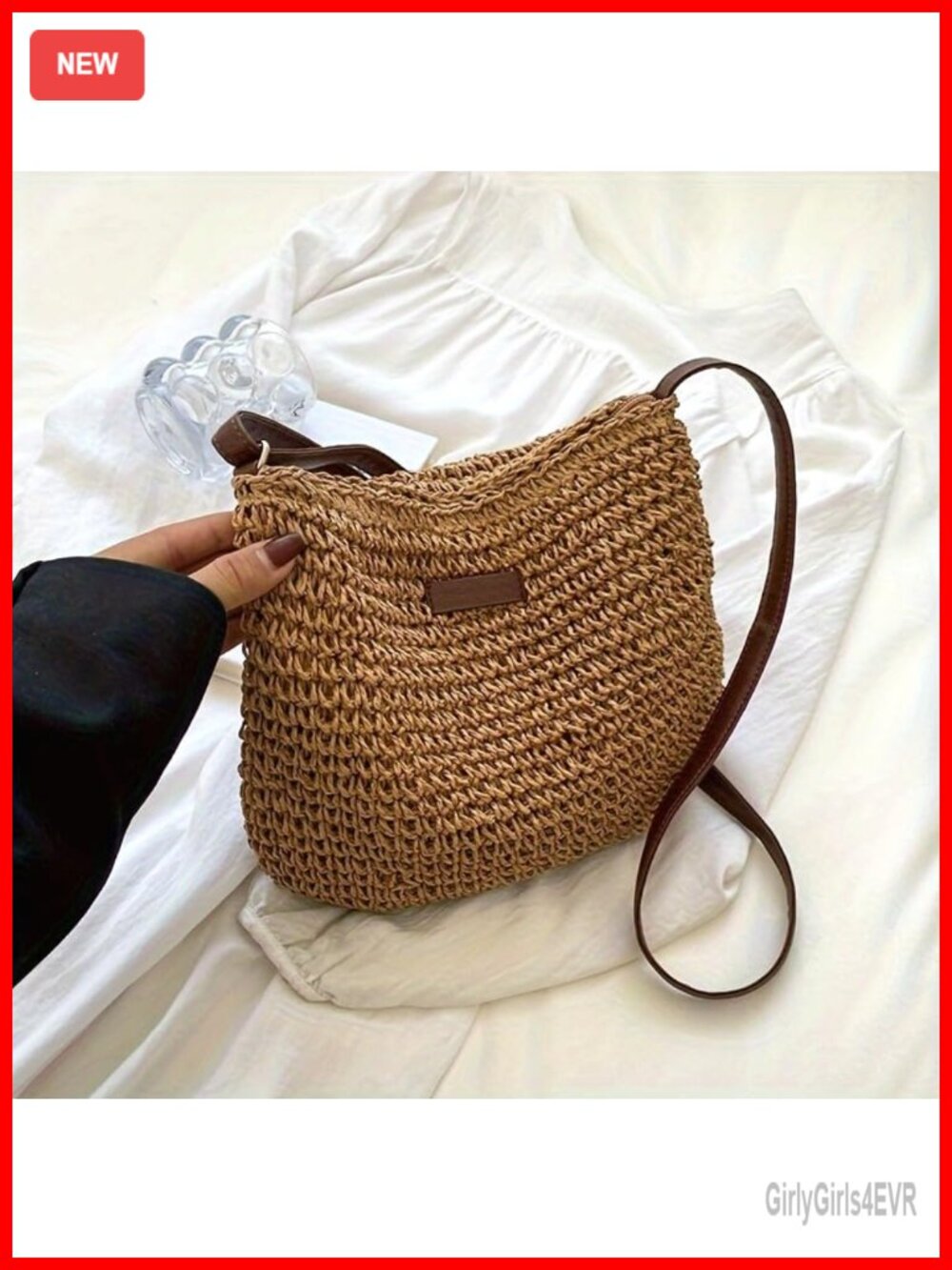 Rattan Woven Crossbody Bag Boho Saddle Straw Shoulder Bag Travel Casual Small